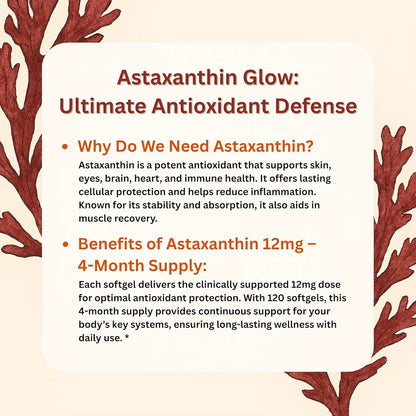 Astaxanthin Softgels12Mg Triple Strength Serving| Fresh Microalgae Source | Triple Strength, Easy to Swallow, Non-Gmo, Soy Free